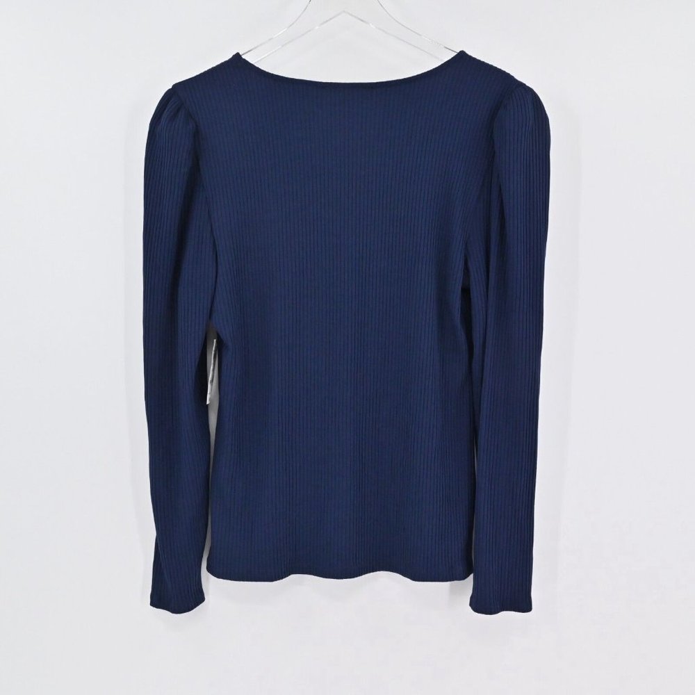 NEW INC INTERNATIONAL CONCEPTS Womens Navy Ribbed Puff Sleeve Top V-Neck Size XL - Picture 5 of 10